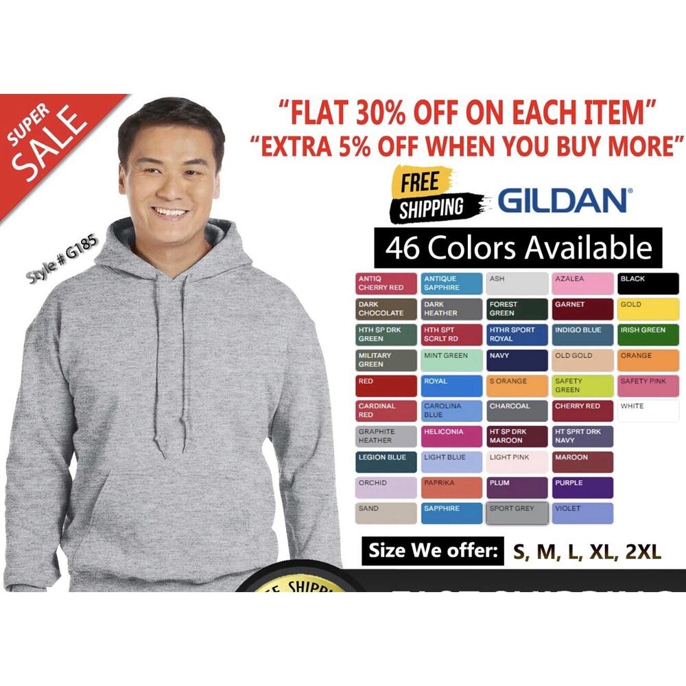 Gildan Adult Heavy Blend 50/50 Long Sleeves Pullover Hooded Sweatshirt G185